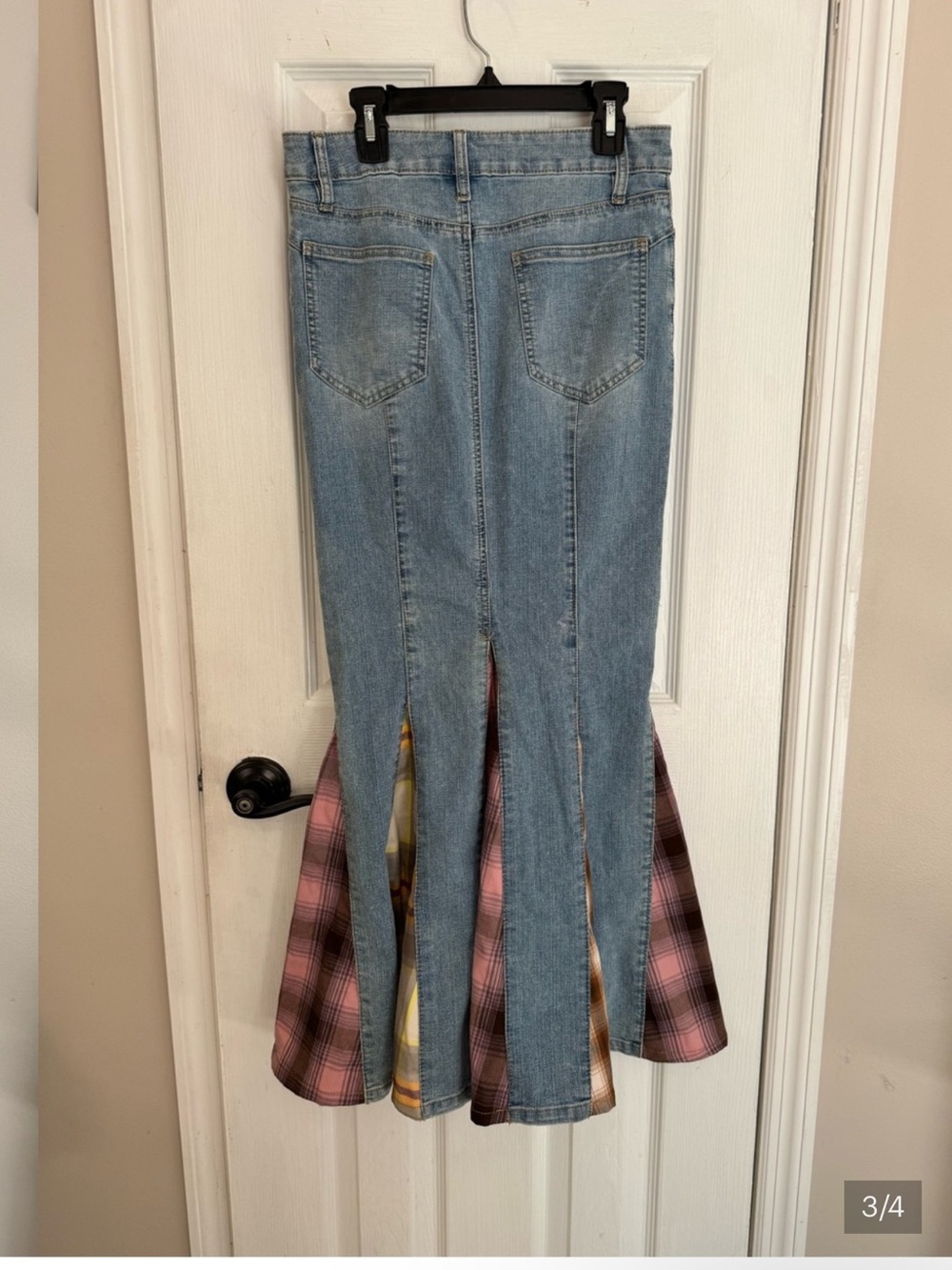 Denim Mermaid Skirt with Plaid Panels - Picture 3 of 4